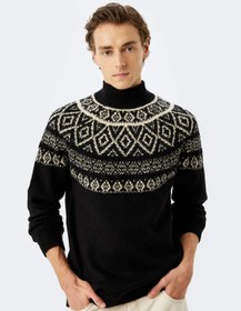 Resim Dik Yaka Desenli Kışlık Triko Kazak 