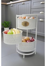 Resim 3 Katlı Tepsili Metal Sebzelik Açılır Metal Patates Soğan Meyvelik Sepeti Rafı Beyaz Beyaz 
