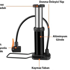 Resim Techmaster Manuel Ayaklı Pompa Bisiklet Top Havuz Şişirme Pompası Siyah +2uç 