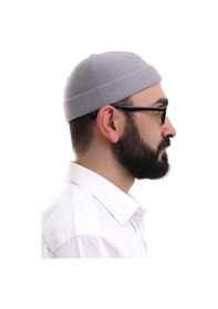 Resim Açık Gri Katlamalı Sade Desen Kışlık Orlon Takke Şapka Gri 