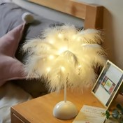 Resim 1 Paket, romantik alev tüyü LED masa lambası, 21.01 cm*8.89 cm, yapay tüy, pil ile çalışır, uzay temalı, Sevgililer Günü için uygun, doğum günü hediyesi, çalışma masası, yatak odası, oturma odası, masa dekorasyonu (pilsiz) 
