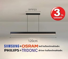 Resim Lineer 120cm SİYAH KASA Ledli Sarkıt Modern Led Avize, Salon, Mutfak, Masa Üstü Avize (4000K (GÜN IŞIĞI)) 