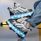Resim Gençler için Yüksek Üstlü Paten Sneakerları - Moda Çizgili, Döner Tokalı Kapatma ile Her Mevsim Dış Mekan Ayakkabıları Erkek & Kız Çocuklar İçin - Mükemmel Doğum Günü veya Noel Hediyesi 
