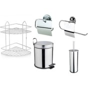 Resim Renk Yapı Rüyası Krom 5lt Çöp Kovası ve 2 Katlı Raf ve Havluluk ve Kağıtlık ve Fırça 5 Takım Set 