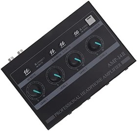 Resim 4 kanallı Stereo kulaklık amplifikatörü, kulaklık amplifikatörü Metal kasa ses kontrolü topuzu bireysel beş düğme kompakt ve taşınabilir stüdyo için 