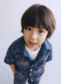 Resim Tifina Kids Erkek Çocuk 2'li Takım Kabartma Baskılı Müslin Gömlek ve Şort Günlük Özel Günler Yazlık 