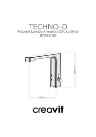 Resim Creavit Fotoselli Lavabo Armatürü Çift Su Girişli Krom Bt.es2410 
