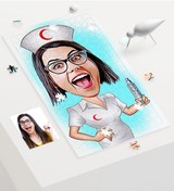 Resim Kişiye Özel Hemşire Karikatür 240 Parça A3 Puzzle - 1 