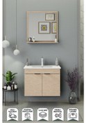 Resim Biani Fix Arya 75 Cm Banyo Dolabı,Seramik Lavabolu, Aynalı,Lavabo Dahil,Mdf,Aybe Bej 