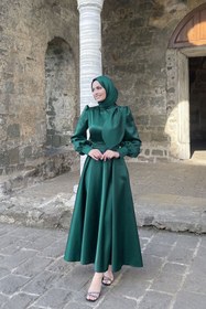 Resim MOOLİSA Bera Abiye Zümrüt Tesettür Abiye Elbise, Mezuniyet, Balo, Gece Elbisesi 