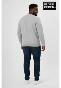 Resim Süperlife Erkek Büyük Beden California 1974 Baskılı Bisilet Yaka İnce Sweatshirt Spr26bsw956-2 Açık Gri Melanj 