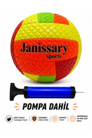 Resim Janissary Neon Soft Touch Voleybol Topu + Pompa Dahil Karışık Renk Profesyonel Dikişli Voleybol Set 