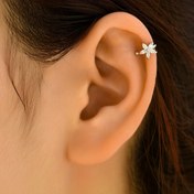 Resim 1 adet 14K Altın Kaplama Bakır Kulağım Küpesi, Parlak Sentetik Kübik Zirkonya, Basit Çiçek Tasarımı, Minimalist Tarz Takı, Kadınlar İçin Günlük Giyim ve Partiler İçin Uygun, Sevgililer Günü Hediyesi 