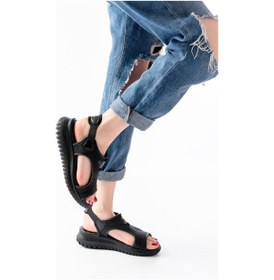 Resim T-221 Siyah Spring Paraşüt Kumaş Lastikli Ortopedik Kadın Sandalet Altın - Taba 