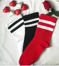 Resim Meguca Socks Unisex Siyah Beyaz Kırmızı Spor Kolej Çorap Seti 3 Çift 