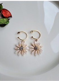 Resim Dali Shop Zirkon Taşlı Papatya Sallantılı Halka Küpe Gold 