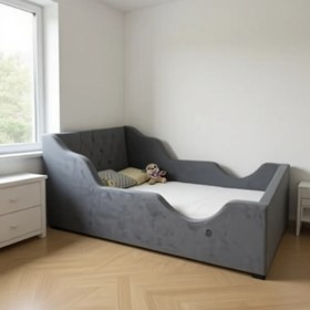 Resim Puf Bebe Montessori Tasarımlı 120X200 cm MDF Çocuk Yatağı Gri Renkli Yapı 