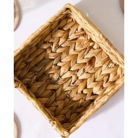 Resim Karokstore El Yapımı Örme Doğal Su Sümbülü Hasır Peçetelik (19 * 19 * 7cm) - Yemek Masası Üstü Kağıt Peçetelik Doğal Geri Dönüşümlü. 