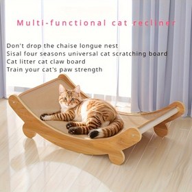 Resim Premium Ahşap Kedi Tırmalama Tahtası ve Eğimli Yatağı - Dayanıklı Mobilya Koruyucu, Sağlam Ahşap Çerçeve & Tırmalamaya Dirençli Yüzey - Kolay Montaj, Alan Tasarrufu Sağlayan Tasarım, Değiştirilebilir Pedi Dahil, Altı Yatak Odası İçin İdeal Hediye, Evde Kediler için Rahatlatma Noktası, Doğal Ahşap Desen Bitimi, Dokulu Tırmalama Yüzeyi 