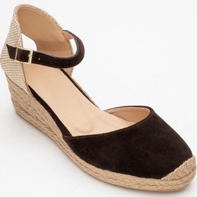 Resim Luvi Shoes Aldea Kahverengi Süet Hakiki Deri Kadın Dolgu Topuk Sandalet Kahverengi 