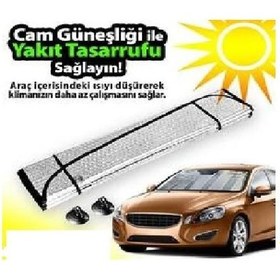 Resim Oto Ön Cam Araba Güneşliği Katlanabilir Dışı Alüminyum Arası Balonlu Katlanabilir Güneşlik 130 60 Cm 