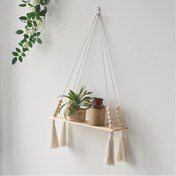 Resim 1 adet Duvara Asılı Raf, Duvar Dekorasyonu Asılı Bitki Yüzen Raflar, Boho Dekor, Oturma Odası, Yatak Odası, Banyo, Apartman Verandası için Ahşap Boncuklu Asılı Raf, duvar dekoru 