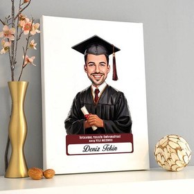 Resim Karikatürlü Üniversiteli Erkek Öğrenci Mezuniyet Kanvas Tablo 