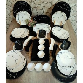 Resim Keramika Kahvaltı Takımı 45 Parça 12 Kişilik Mat Mermer Desen 