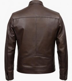 Resim VELZANA Erkek Kuzu Derisi Deri Ceket Kahverengi - Slim Fit, Fermuarlı, Kapitone Omuz Detay 