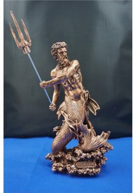 Resim Poseidon Heykel Biblo Tasarım - 30 Cm Mitolojik Obje Hediyelik Eşya Ev Dekor Bakır 