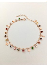 Resim Gümüş Rose Zirkon Renkli Taşlı Şans Halhalı Gümüş 
