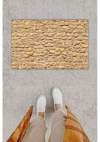 Resim Dijital Baskı Dekoratif Taş Duvar Bej Kapı Önü Paspası K-1264 