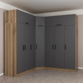 Resim Minar Kale 7 Kapaklı 4 Ç Köşe Dolap + Yüklük Dore Antrasit 190CM 
