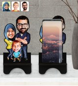 Resim Bk Gift Kişiye Özel Tesettürlü Aile Karikatürlü Ahşap Biblo Telefon Standı-1 