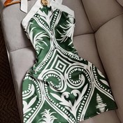 Resim AAA Kadın Y2K Tarzı Yeşil ve Beyaz Baskılı Halter Boyun Çapraz Ön Elbise - Kolsuz Yaz Parti Elbisesi Tatil, Tarih Gece ve Rahat Geziler için, Tatil Kıyafeti, Y2K Modası, Zarif Tasarım, Şık Kumaş 