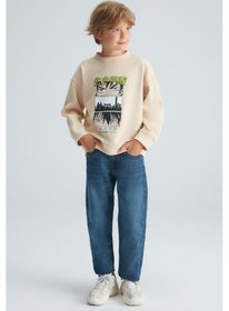 Resim Grimelange REMCO Erkek Çocuk Nakışlı Yuvarlak Yaka Krem Sweatshirt 