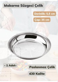 Resim Makarna Süzgeci 35 Cm Paslanmaz Çelik Süzgeç İnce Metalik Gri 