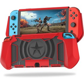 Resim Nintendo Switch Oled 2021 Çift Renkli Düşme Önleyici Koruyucu Kırmızı 