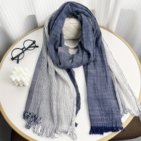 Resim Erkekler için Vintage Esintili Gradyan Mavi Katlanabilir Şal - Hafif, Şık Şal, Çizgili Desen, Nefes Alabilir ve Sıcak, Bahar ve Sonbahar için Mükemmel, Koreli Moda Aksesuarı, Çok Yönlü Şal | Şık Aksesuar | Delik Tassel, Kadınlar için Uygun 