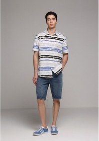 Resim Colin's Colins Regular Fit Shirt Neck Çizgili Erkek Mavi Kısa Kol Gömlek Cl1080081 Q1.v1 Ble 