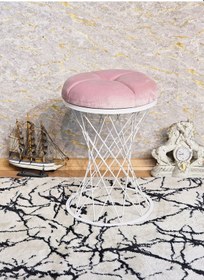 Resim Zafir Yuvarlak Beyaz Boyalı Pembe Puf Oturak - Bench - Ayak Ucu Oturak - Tabure - Makyaj Oturak Pembe 