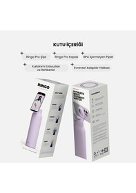 Resim Ringo Pro Manyetik Telefon Tutuculu Termal Paslanmaz Çelik Su Şişesi Pipetli Kapak 24 Oz / 710 Ml Lila 