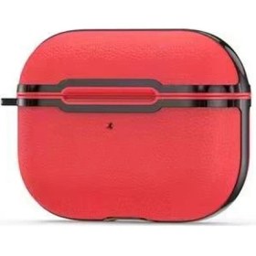Resim Smcase Apple Airpods Pro 2 Kılıf Silikon Mat Deri Görünümlü Çizgili SF18 Kırmızı 