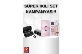 Resim Wireless Şarjlı Pembe Akıllı Saat ve Kablosuz Bluetooth Kulaklık Dokunmatik Kontrol 