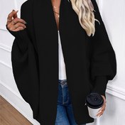 Resim Şık Kadınlar için Düz Renkli Bell Kollu Hırka - Polyester Kumaş, Kontrast Yaka, Hafif, Bahar/Sonbahar ve Kış için Mükemmel, Sonbahar Kış Modası|Şık Hırka|Polyester 