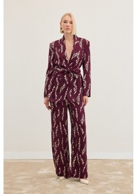 Resim Sateen Desenli Bol Paça Pantolon - Bordo-136494 Bordo 