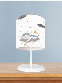 Resim Mekta Home Bebek Ve Çocuk Odası Sevimli Mavi Uyuyan Ayı Desenli Abajur 