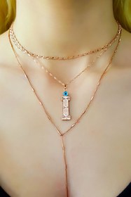 Resim MorMajor Silver Nazar Boncuklu Altın Işçilik Harf Gümüş Kolye 