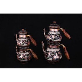 Resim Erzincan El İşlemeli Bakır Çaydanlık No:1 Mineli Çok Renkli 