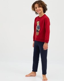 Resim Katia & Bony Çocuk Pijama Takımı Think Happy Pijama Takımı Bordo Lacivert - 4-5 Yaş 